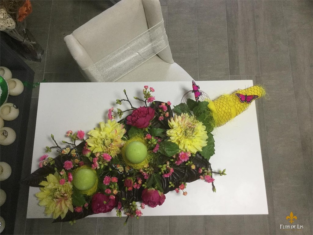 Foto 1 Centro de mesa aplanado flor artificial